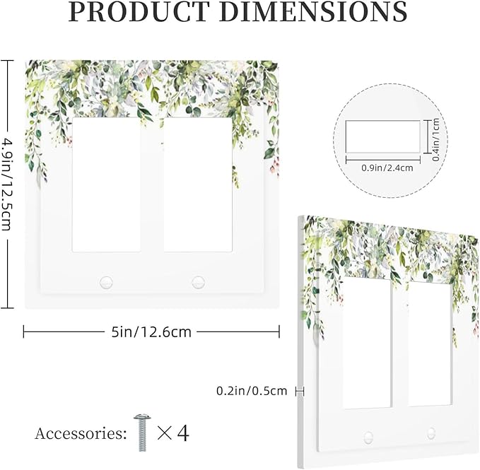 Decorative Outlet Covers Green Eucalyptus Leaves Floral Wildflower 2 Gang Double Gfci Rocker Electrical Wall Panels Light Switch Cover Plate For Bed Room Living Room Decor
