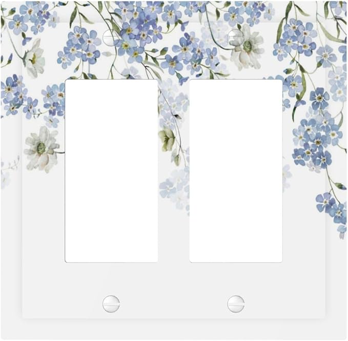 Hydrangea Blue Flowers Watercolor Floral Decorative Outlet Covers 2 Gang Double GFCI Rocker Electrical Wall Panels Light Switch Cover Plate for Bed Room Living Room Decor