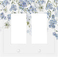 Hydrangea Blue Flowers Watercolor Floral Decorative Outlet Covers 2 Gang Double GFCI Rocker Electrical Wall Panels Light Switch Cover Plate for Bed Room Living Room Decor