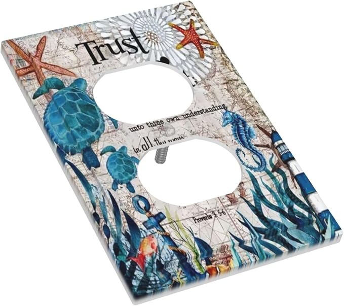 1 Gang Duplex Receptacle Switch Wall Plate Inspirational Quote Turqoise Teal Blue Green Sea Ocean Turtle Nautical Map Beach Coral Reef Lighthouse Electrical Light Switch Receptacle Plug Outlet Cover