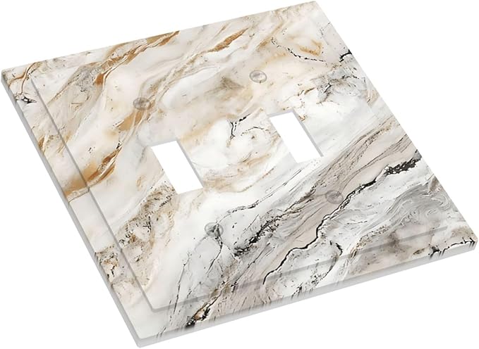 Matte Beige Gold Marble Granite Abstract Print Decorative Switch Plates 2 Gang Double Toggle Outlet Light Switch Cover Wall Plate Electrical Faceplate for Bathroom Kitchen Decor