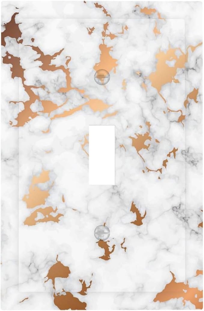 Lexury White Red Golden Marble 1 Gang Light Switch Plate Decorative Single Toggle Wall Plate Cover Electrical Switchplate Faceplate for Bedroom Room Decorate Jumbo