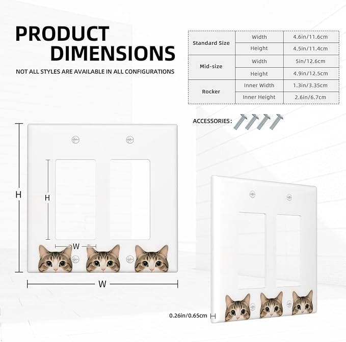Cat Double Rocker Wall Plate Decorative 2 Gang Light Switch Covers Electrical Switchplate Home Decorate Faceplat for Bathroom Bedroom Kitchen Room 4.5 x 4.5 Inch