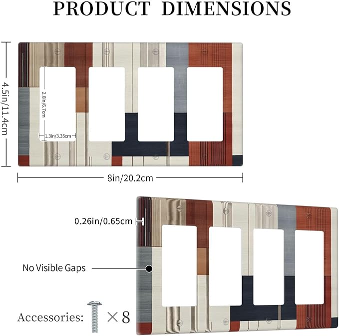 Abstract Geometric 4 Gang Light Switch Cover Modern Squares Quad Rocker Outlet Covers Switchplates GFCI Wall Plate Decorative Electrical Faceplate for Bedroom Kitchen Home Decor