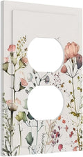 Tan/Beige/Blue Boho Wild Flower Blossom 1 Gang Duplex Outlet Covers Watercolor Colorful Floral Wildflower Decorative Single Device One Gang Electric Receptacle Face Switch Wall Plate Bedroom Decorate
