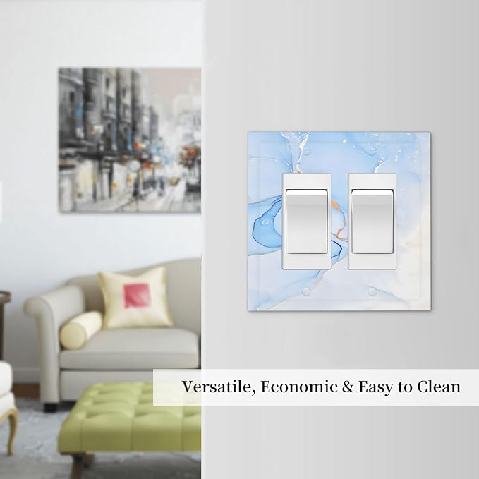 Modern Art Blue Gold Marble Abstract Luxury Print Decorative Outlet Covers 2 Gang Double GFCI Rocker Electrical Wall Panels Light Switch Cover Plate for Bathroom Living Room Decor