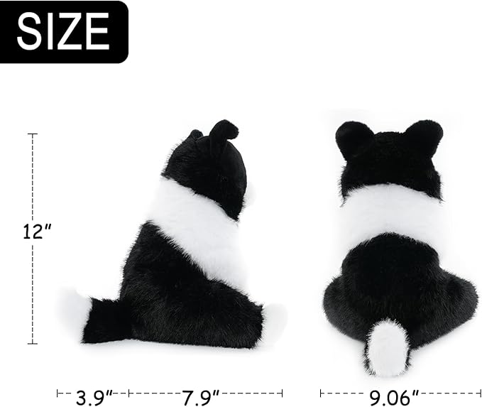 WEIGEDU Border Collie Stuffed Animal Plush Dog Toy, 12 Inch, Soft Realistic Black and White Puppy, Cuddly Farm Animal Plushie for Kids, Girls, Boys, Birthday