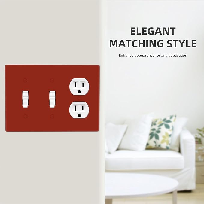 Decorative Solid Brown Red 3 Gang 2 Toggle 1 Duplex Combo Light Switch Cover, Wine Red Triple Device Receptacle Combination Toggle Electric Switch Face Plate Wall Plate Cover