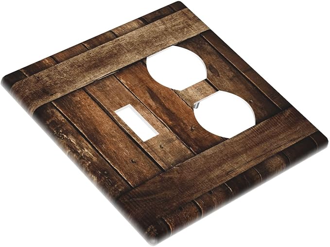 Brown Wooden Barn Door Old Wood Print Wallplates 1 Toggle 1 Duplex Switch Plate Electrical GFCI Faceplate Decorative Light Switch Covers for Farmhouse Home Decor