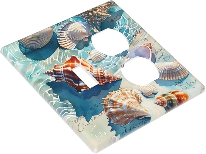 Wallplates Ocean Waves Starfish Conch Scallop Shell 1 Toggle 1 Duplex Switch Plate Electrical Gfci Faceplate Decorative Light Switch Covers For Kids Room Nursery Decor