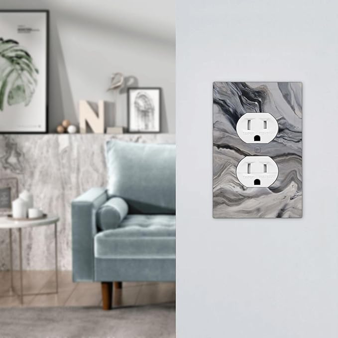 Grey And White Marble Abstract Art Print Outlet Covers 1 Gang Duplex Light Switch Cover Decorative Switch Plates Electrical Receptacle Faceplate Wall Plate for Bathroom Kitchen Decor