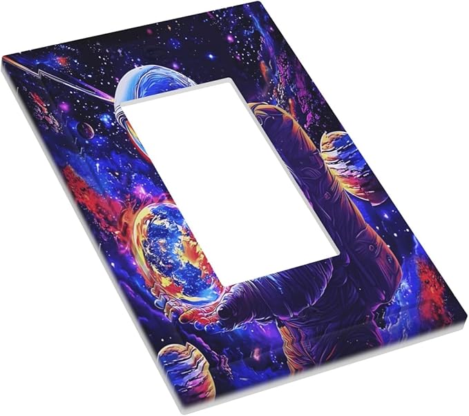 Astronaut Space Cool Galaxy Planet Decorative Outlet Covers 1 Gang Single Rocker Light Switch Cover Plate Wall Plates GFCI Faceplate for Kids Room Nursery Decor