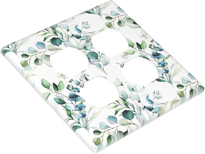 Green Eucalyptus Leaves 2 Gang Double Duplex Combination Light Switch Cover Spring Neutral Olive Sage Leaf Decorative Two Gang Dual Device Receptacle Outlet Covers Switch Wall Plate Standard Size