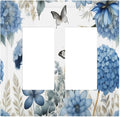 Blue Floral Hydrangea Floral Butterfly Flower Plant Decorative Outlet Covers 2 Gang Double GFCI Rocker Electrical Wall Panels Light Switch Cover Plate for Bedroom Living Room Decor