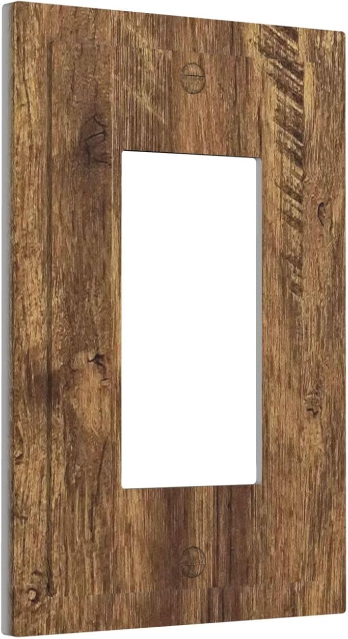 Outlet Covers Rustic Wood Grain Country Vintage Wooden Board 1 Gang Single Rocker Light Switch Cover Plate Decorative GFCI Wallplates Socket Cover Electrical Switch Plate Covers for Farmhouse Home