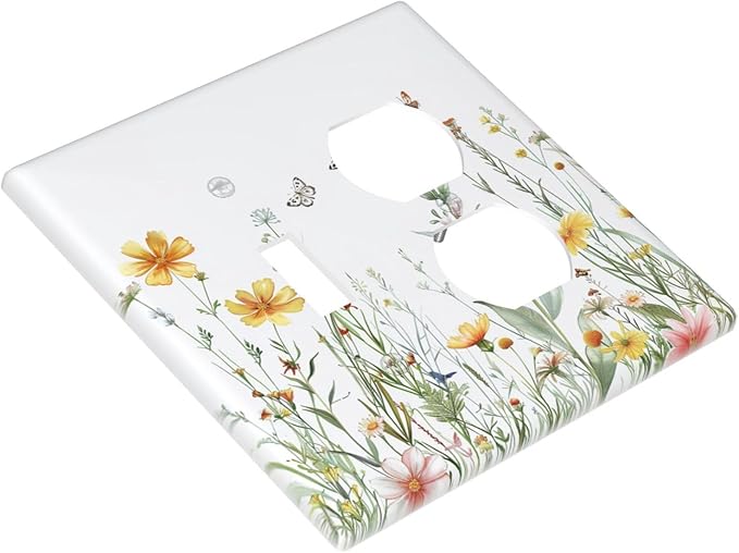 Outlet Covers Rustic Colorful Floral Butterfly Watercolor Flowers 2 Gang Decorative Switch Plates 1 Toggle Duplex Combo Light Switch Cover GFCI Socket Cover WallPlates for Bathroom Bedroom