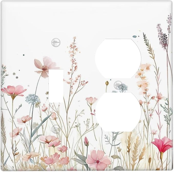 Watercolor Wildflower Pink Flower Plant Floral Wallplates 1 Toggle 1 Duplex Switch Plate Electrical GFCI Faceplate Decorative Light Switch Covers for Bedroom Living Room Decor