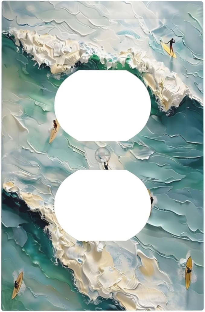 Beach Waves Ocean Surfing Hoverboard Painting Print Outlet Covers 1 Gang Duplex Light Switch Cover Decorative Switch Plates Electrical Receptacle Faceplate Wall Plate for Bedroom Living Room Decor