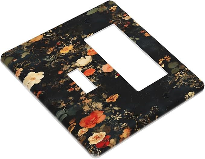 Vintage Orange Pink Black Roses Floral Flower Outlet Covers 1 Toggle 1 Rocker Combination Decorative Wall Plate Electrical Switch Plates Light Switch Cover Plate for Farmhouse Bedroom Decor