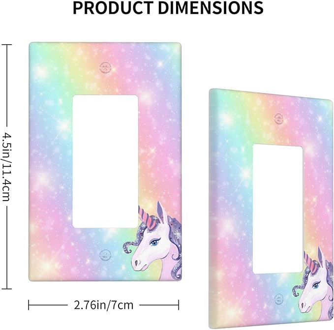 Unicorn Rainbow 1-Gang Rocker Wall Plate, Cute Cartoon Unicorn Switch Plate for Girls Room, Kids Room, Nursery & Bathroom