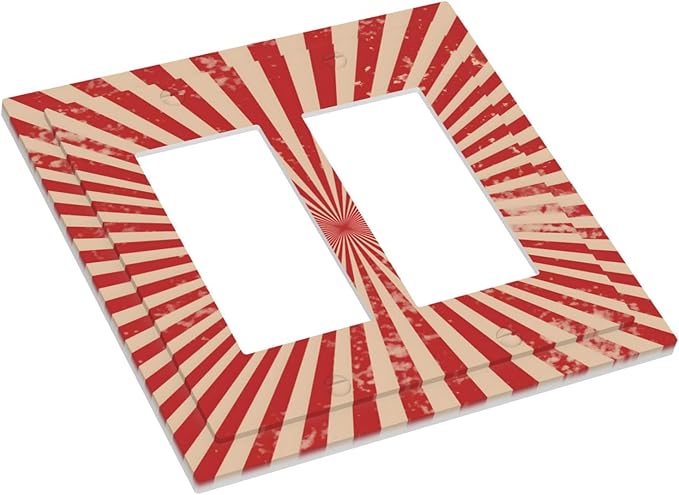 Retro Circus Sparkling Red White Lines Mid Century Decorative Outlet Covers 2 Gang Double GFCI Rocker Electrical Wall Panels Light Switch Cover Plate for Farmhouse Home Decor