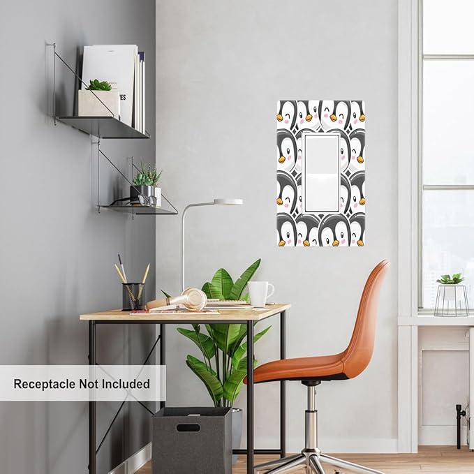 Penguin Single Rocker Wall Plate Cute Penguins Cartoon Decorator Rocker Switch Plate Decorative 1 Gang Lightswitch Cover Home & Office
