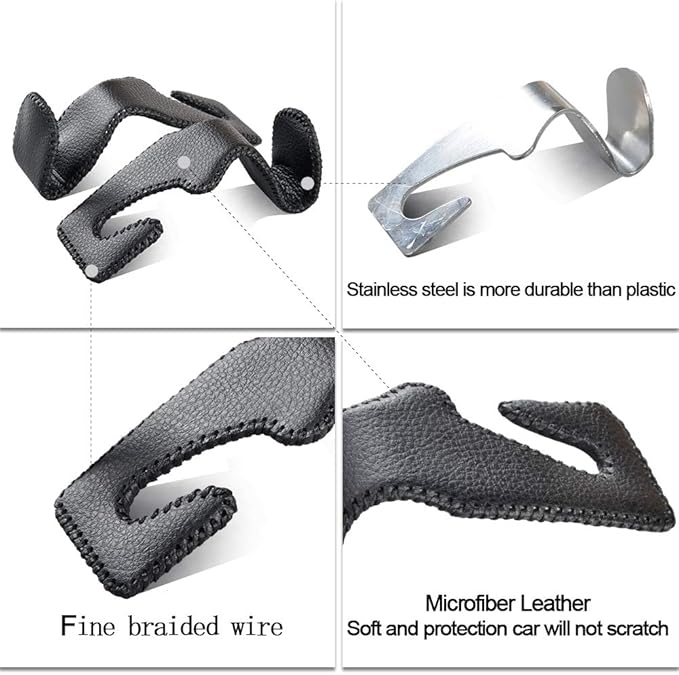 yicheyiyou Car Hooks Universal Car Vehicle Back Seat Headrest Hanger Holder Hook Microfiber Leather & Stainless Steel for Bag Purse Cloth Drink Grocery (Black red)…