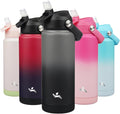 Konokyo Insulated Water Bottle with Straw Lid,24 oz Stainless Steel Vacuum Metal Bottle with Silicone Handle,Gray Black