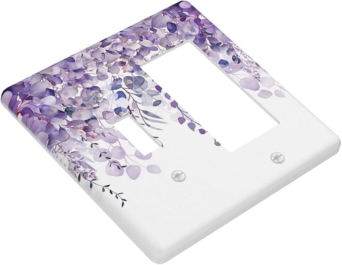Purple Plants Leaves Eucalyptus Vine Floral Flowers Outlet Covers 1 Toggle 1 Rocker Combination Decorative Wall Plate Electrical Switch Plates Light Switch Cover Plate for Bedroom Living Room Decor