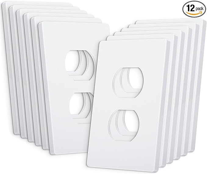 Bates- Screwless Duplex Wall Plate, 12 Pack, White, Screwless Wall Plate Cover, Electric Outlet Cover