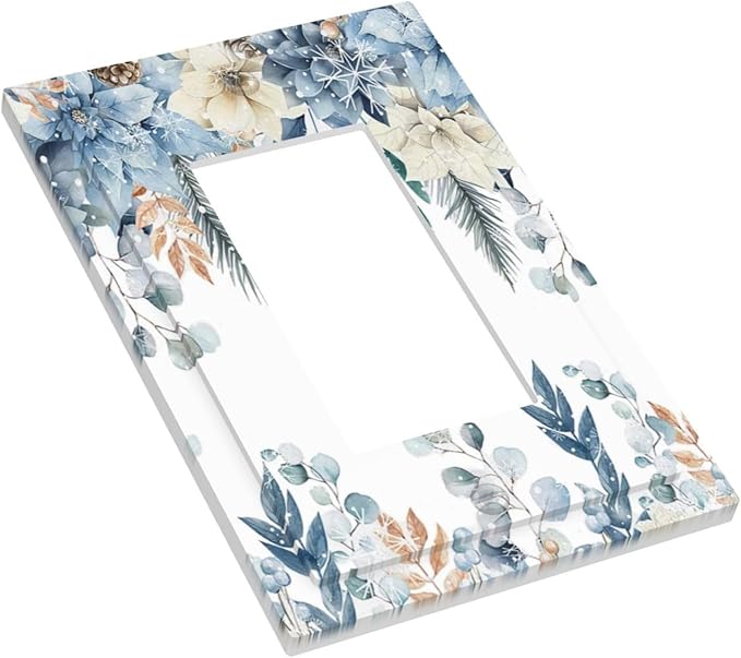 Blue Vine Snowflake Plants Leaves Floral Flowers Decorative Outlet Covers 1 Gang Single Rocker Light Switch Cover Plate Wall Plates GFCI Faceplate for Bedroom Living Room Decor