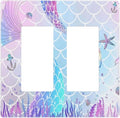 Watercolor Cute Kids Girl Purple Pink Mermaid Tail Scales Starfish 2 Gang Screwless Double Decorator/GFCI Wall Plate Rocker Outlet Light Switch Decorative Two Dual Device Receptacle Face Plate Cover