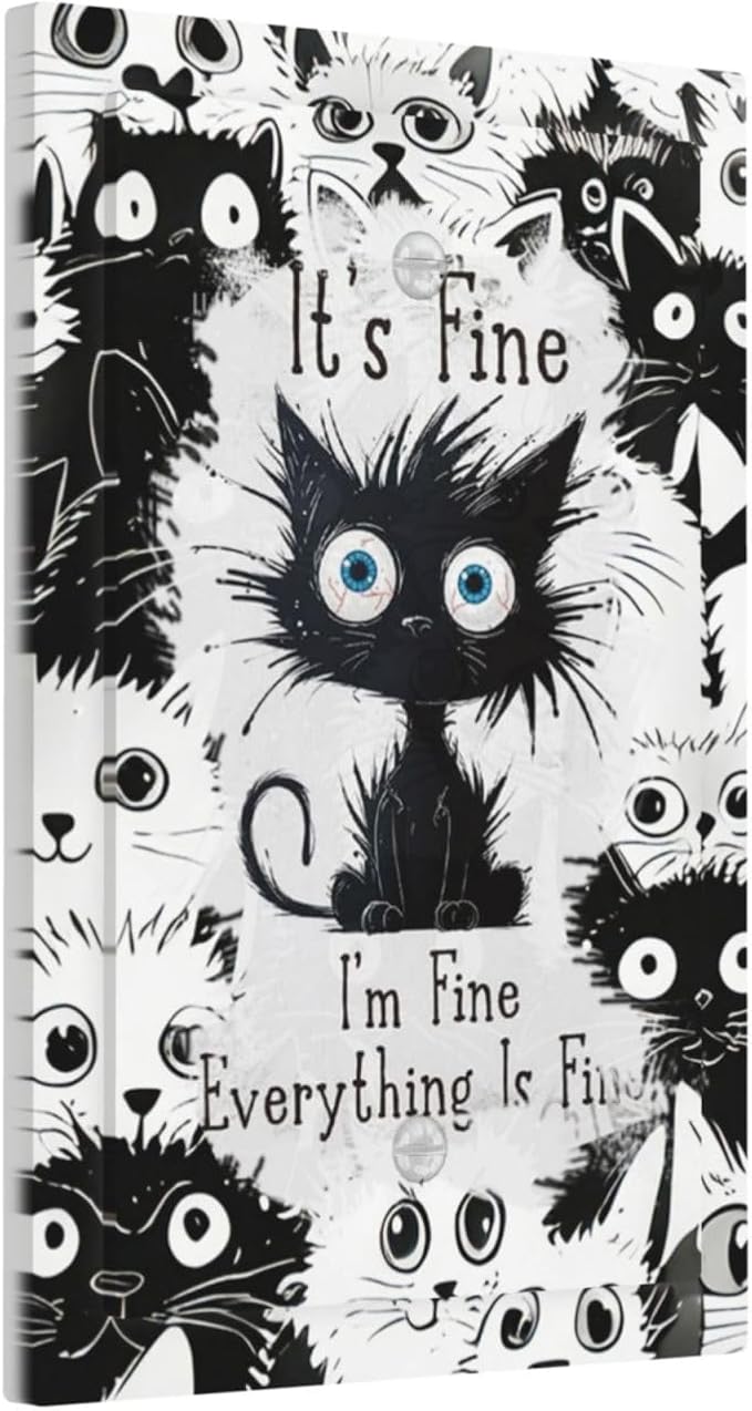 Funny Black Cat Inspirational Quotes Patterns Light Switch Cover Plate 1 Gang No Device Blank Electrical Wall Plates Faceplate Decorative Switch Plate Covers for Kids Room Nursery Decor
