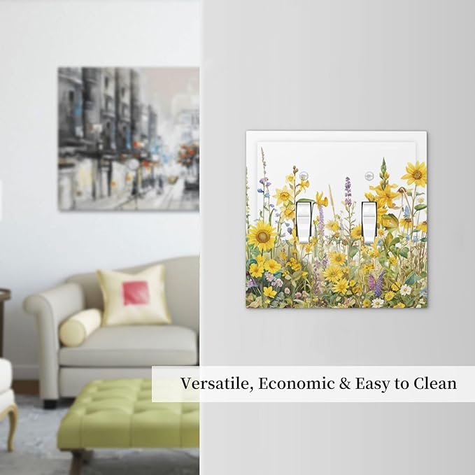 Wildflowers Sunflower Lavender Daisy Floral Decorative Switch Plates 2 Gang Double Toggle Outlet Light Switch Cover Wall Plate Electrical Faceplate for Bedroom Living Room Decor