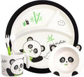 Bamboo Toddler Dinnerware Set,5Pcs Baby Plates and Bowls,Kids Dinnerware Set,Bamboo Kids Plates and Bowls Set,Christmas Kids Dishes Dinnerware Sets with Plate,Bowl,Cup,Fork and Spoon (Panda)