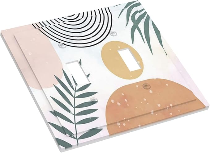 Light Switch Cover Boho Mid Century Sun Leaves 2 Gang Wall Plate Double Light Switch Plate Abstract Leaf Arch Toggle Decorative Outlet Covers Electrical Switchplate for Bathroom Home Decor