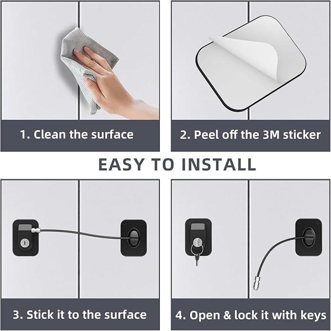RORMGO Refrigerator Lock 2 Packs, Baby Proofing Fridge Locks with Silicone Wire Protection & Key - Easy Install Surface-Friendly for Freezer & Refrigerator, Black & White