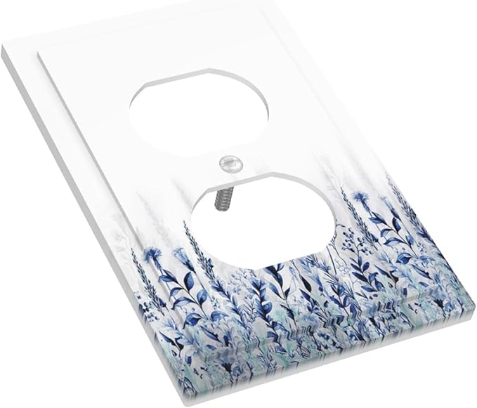 Decorative Outlet Covers Rustic Blue Plants Wildflowers Boho Leaves 1 Gang Wall Plate Cover Receptacle Duplex Light Switch Cover Plate Single Dual Plug Covers Electrical Switchplate