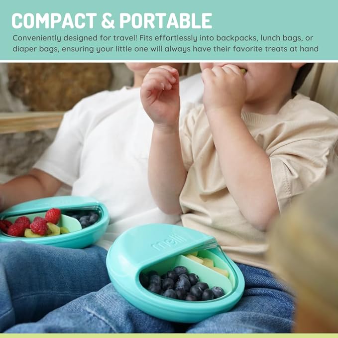 melii Spin Snack Container | 3-Compartment Rotating Snack Box with Sliding Window, BPA-Free, Dishwasher Safe, Portable Snack Container for Kids Ages 3+ (Blue)