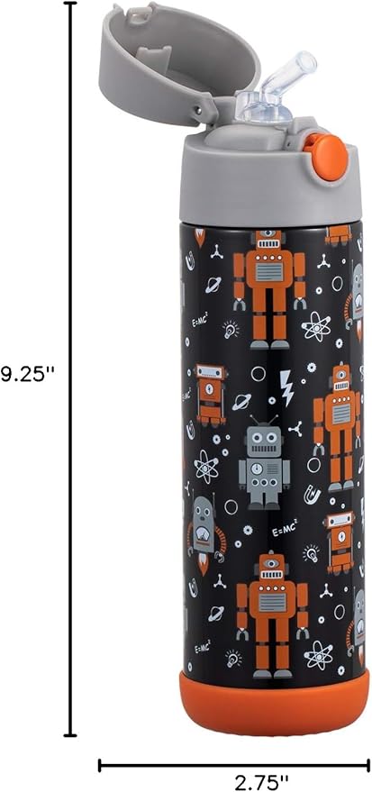 Snug Insulated Kids Water Bottle with Straw & Spout – Double-Wall Stainless Steel, Leakproof, Easy-Flip Lid – For School, Travel, Toddlers & Big Kids - Robots, 17oz