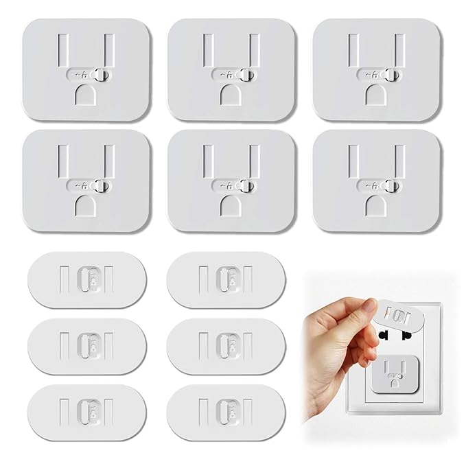 Outlet Covers Baby Proofing - Adhesive Sliding-Lock Socket Protector 12pcs Childproof Electrical Outlet Protectors for Home & Kitchen