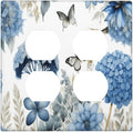 Blue Floral Hydrangea Floral Butterfly Flower Plant Outlet Covers 2 Gang Double Duplex Decorative Light Switch Covers Electrical Wallplates Socket Faceplate for Bedroom Living Room Decor