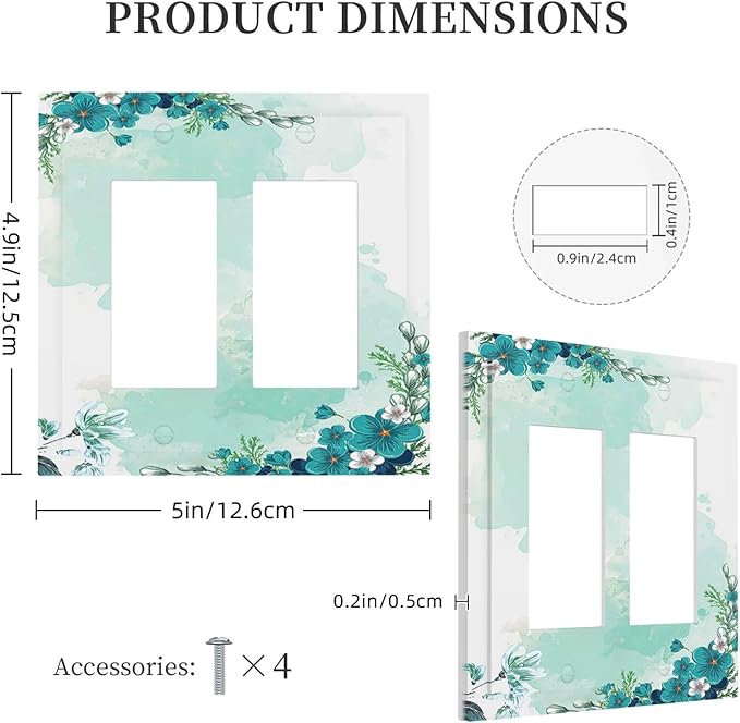 Decorative Outlet Covers Blue Green Flowers Light Green Watercolor Patterns 2 Gang Double GFCI Rocker Electrical Wall Panels Light Switch Cover Plate for Bedroom Home Decor