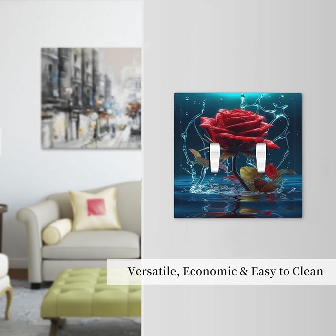 Red Rose Blue Water Drips Double Toggle Light Switch Cover Decorative 2 Gang Wall Plate Electrical Faceplate Switchplate for Kidroom Bathroom Bedroom Living Room Decor