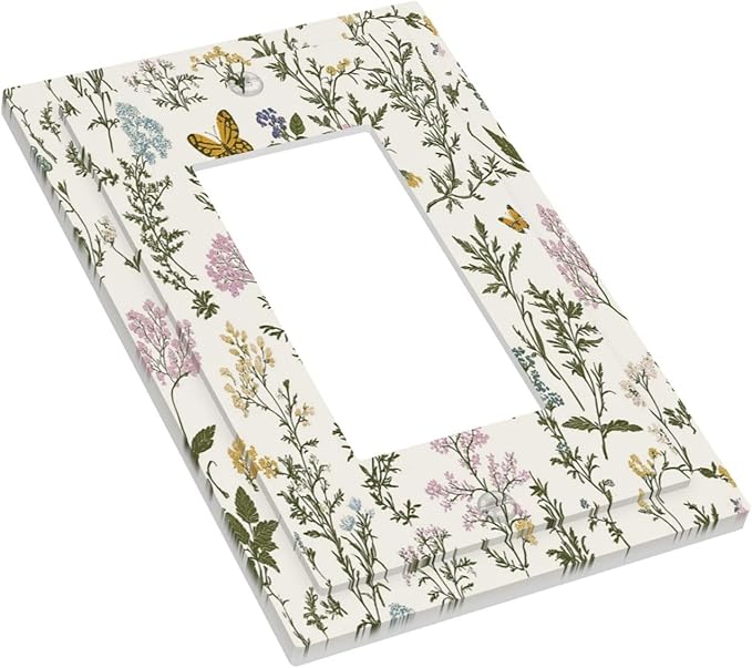 Decorative Outlet Covers Vintage Colorful Flowers Butterfly Floral 1 Gang Single Rocker Light Switch Cover Plate Wall Plates Gfci Faceplate For Bed Room Living Room Decor