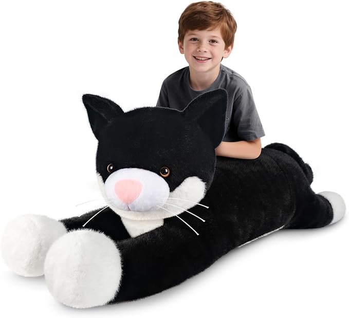SuzziPals 43 inch Black and White Cat Stuffed Animal, Lifelike Tuxedo Cat Plush Toy for Stress Relief & Companion, Extra Soft Giant Stuffed Animals, Giant Plushies Gifts for Kids Adults