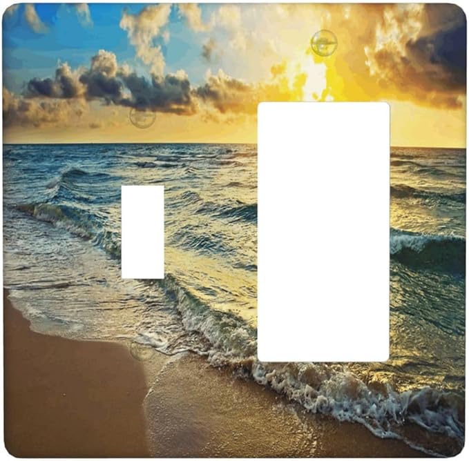 Sea Ocean Beach Sun Wave Sunrise 2 Gang Single Toggle/Rocker Combination Light Switch Cover Decorative Wall Plate Cover Electrical Faceplate Art Oil Painting Decor