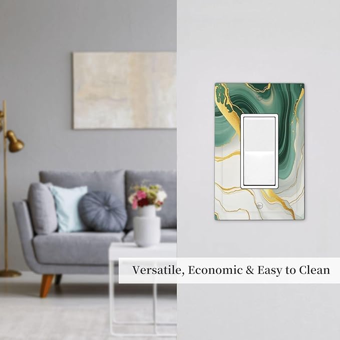 Decorative Outlet Covers Turquoise Marble Texture Golden Lines 1 Gang Single Rocker Light Switch Cover Plate Wall Plates Gfci Faceplate For Bed Room Bathroom Decor