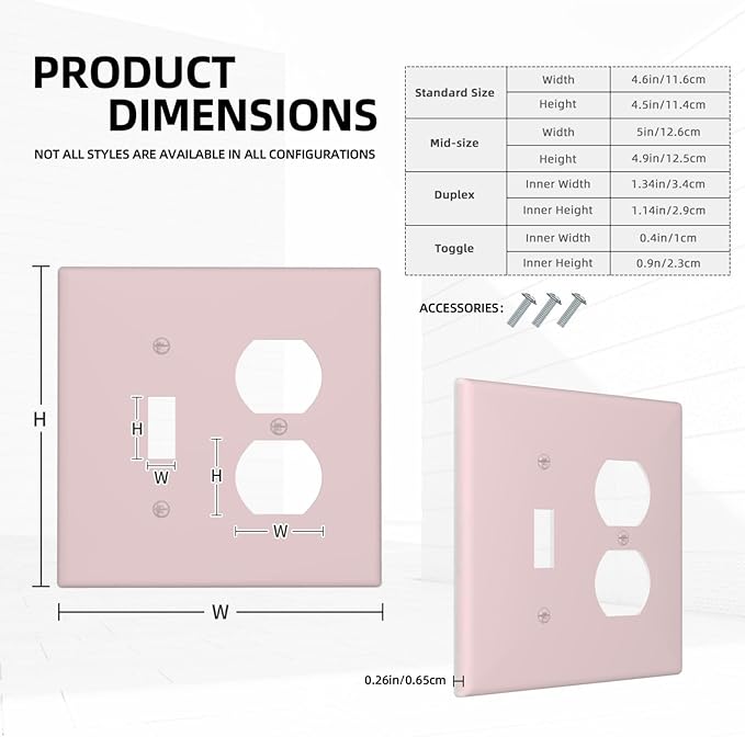 Rose Pink 2 Gang Single Toggle/Duplex Combo Outlet Light Switch Cover, Girly Cute Light Pink Combo 1-Toggle 1-Dimmer Decorator Wall Plate Electrical Faceplate Switchplate