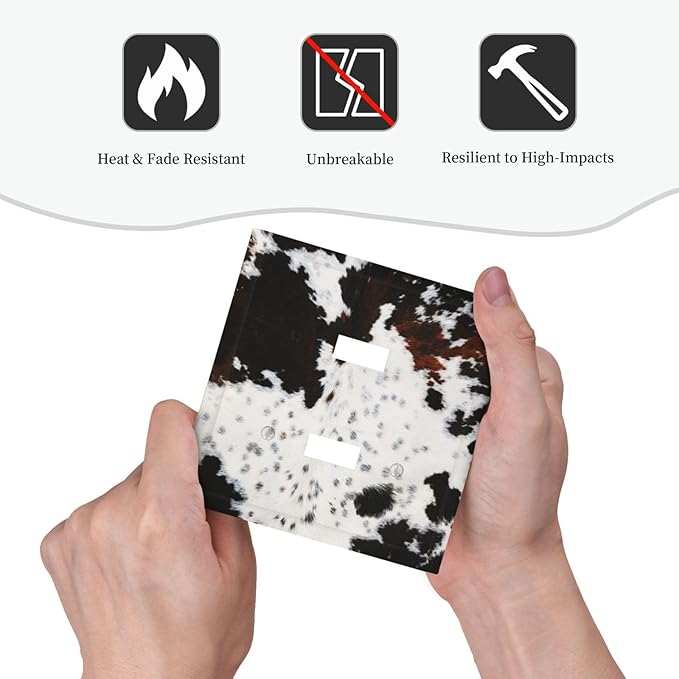 Decorative 2 Gang Double Toggle Light Switch Cover Western Black White Brown Cow Highland Cowhide Wild Animal Fur Skin Spots Cheetah Leopard Print Wall Plate Electrical Dual Device Switch Face Plate
